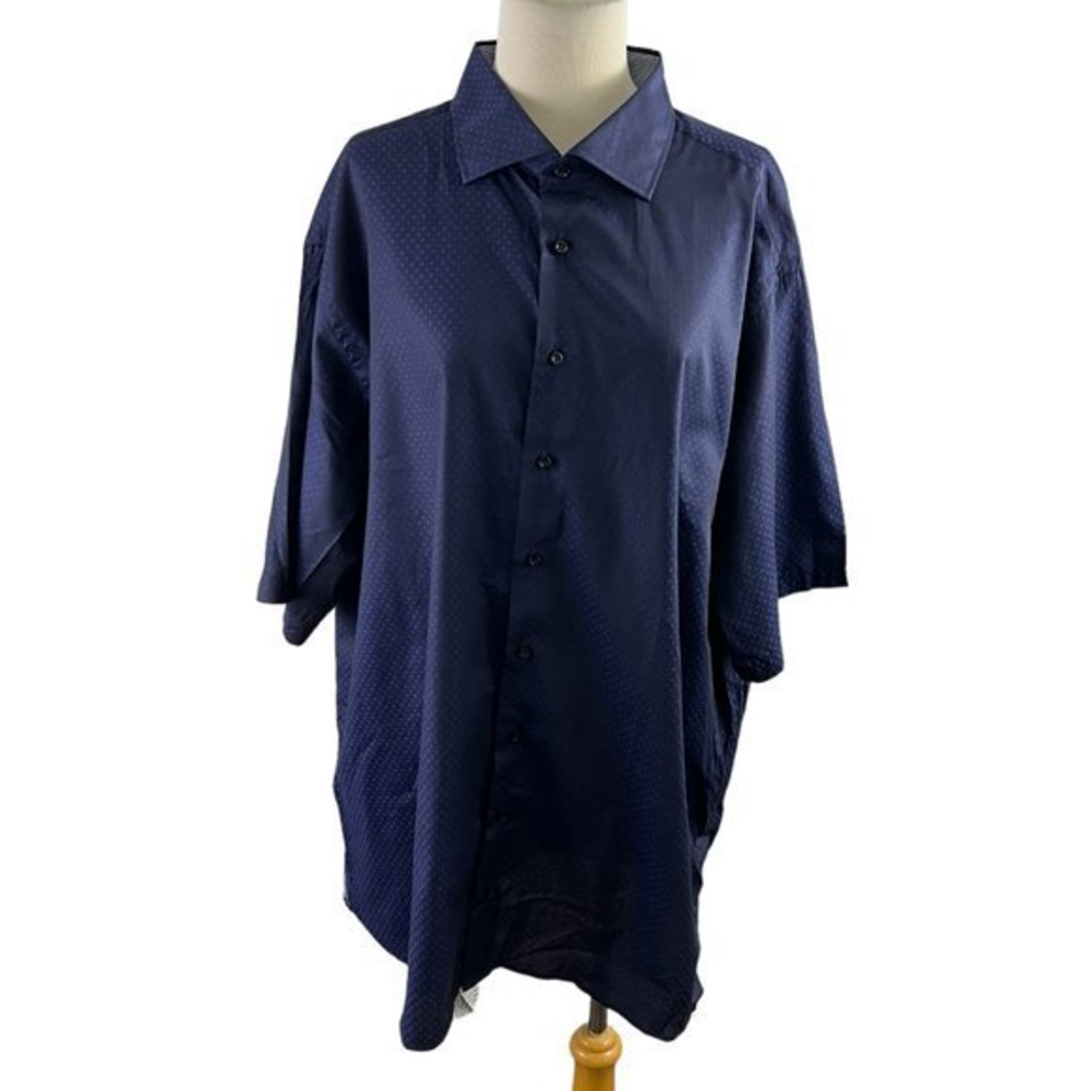 ZANETTI Black Blue Short‎ Sleeve Button Down Shirt (2XT)